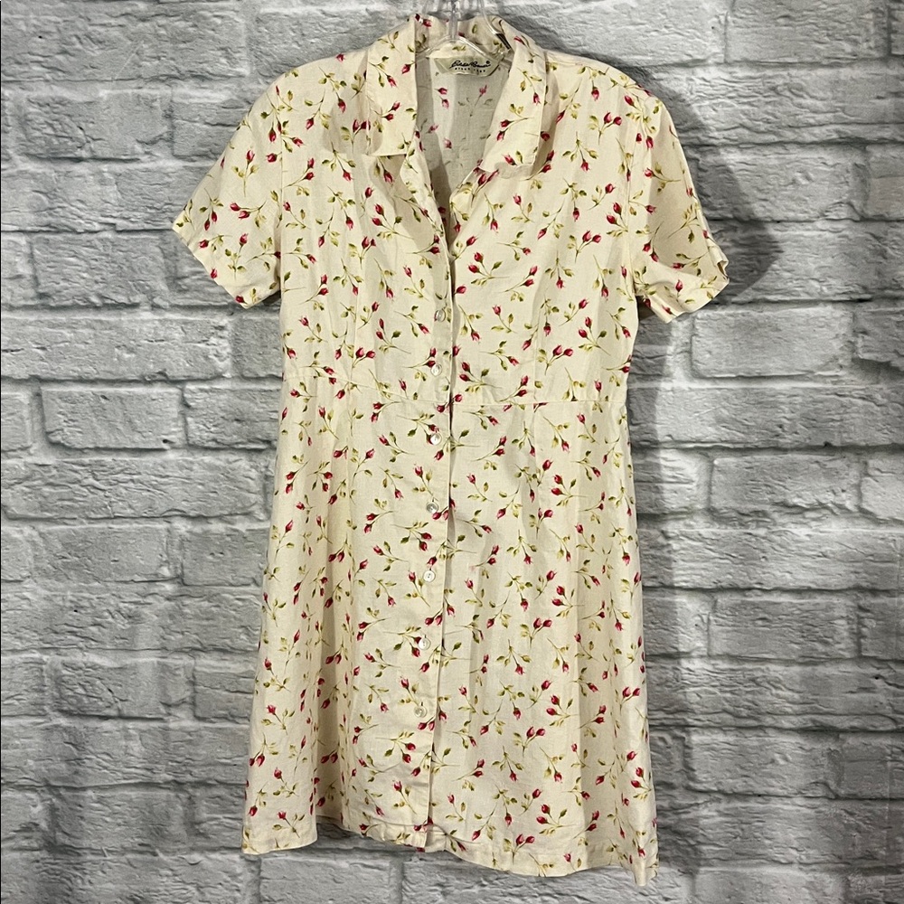 VTG 100% Linen Eddie Bauer Floral Button-Up Shirtdress Cottagecore Chic - Picture 13 of 13